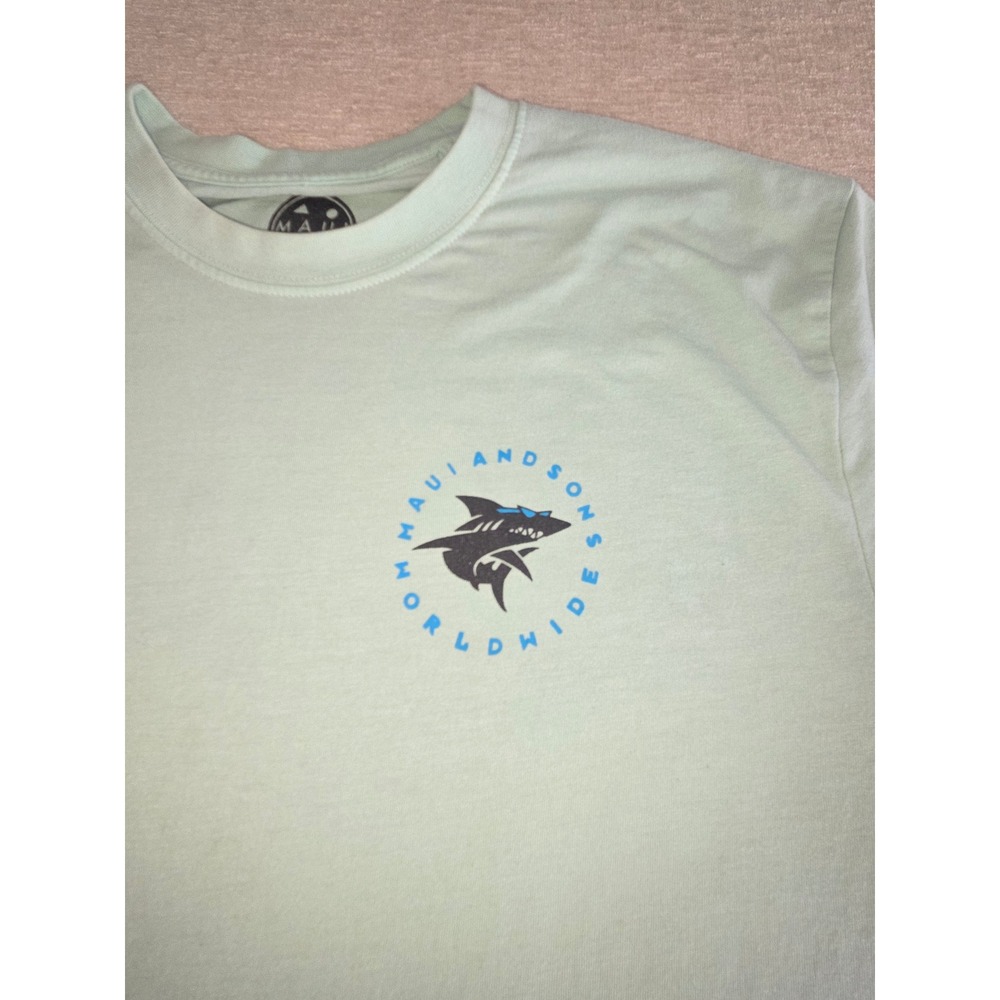 Maui and Sons Shark Graphic T Shirt Medium Mint Green Surf Skate Beach Tee - Picture 2 of 5
